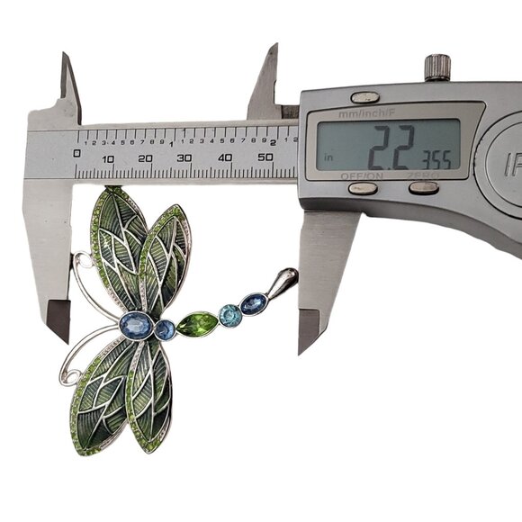 Napier Silver-Tone Green Blue Rhinestone Enamel Dragonfly Brooch Pin Signed E913 - Picture 8 of 9